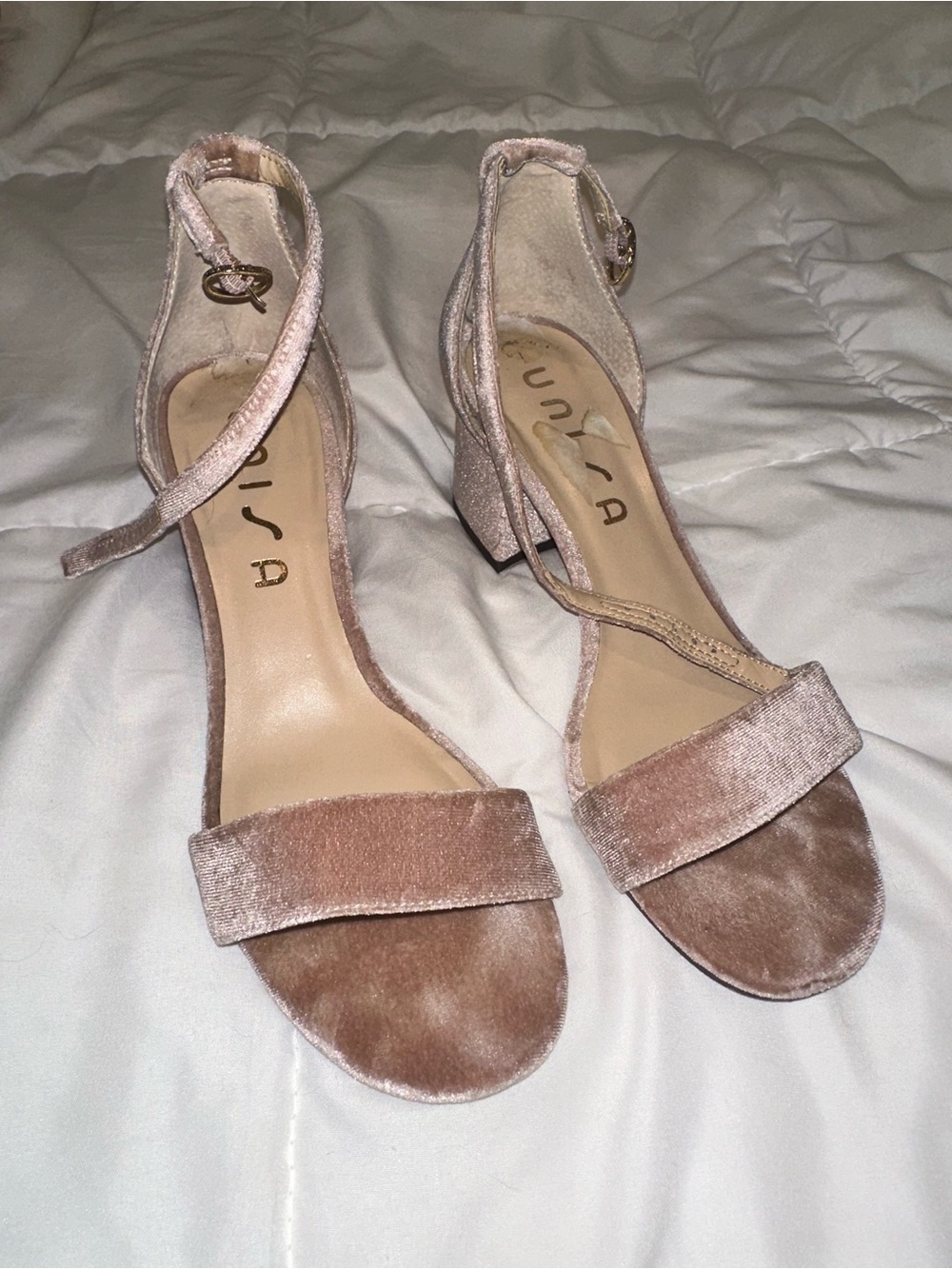 Unisa Pink Velvet Ankle-Strap Block Heel Sandals